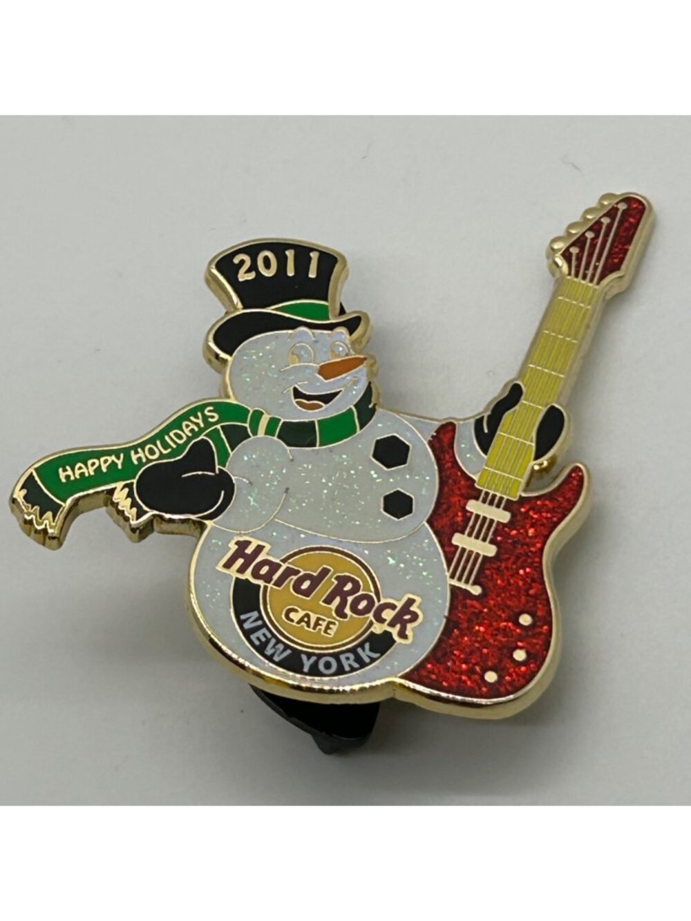 Hard Rock Cafe New York 2011 Snowman Guitar Holiday Collectible Enamel Pin